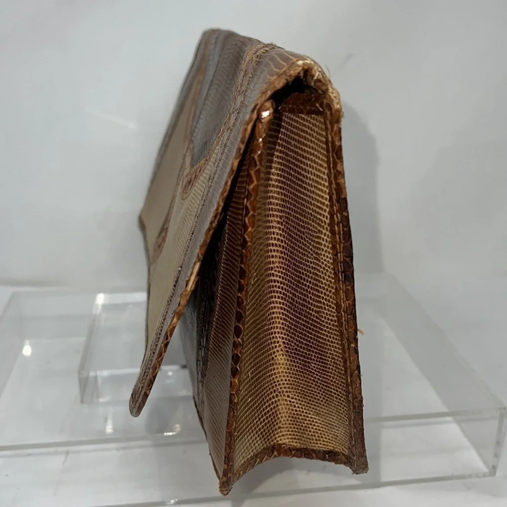 Carlos Falchi Mixed Exotic Snakeskin, Lizard, Ostrich Snap Envelope Clutch Bag